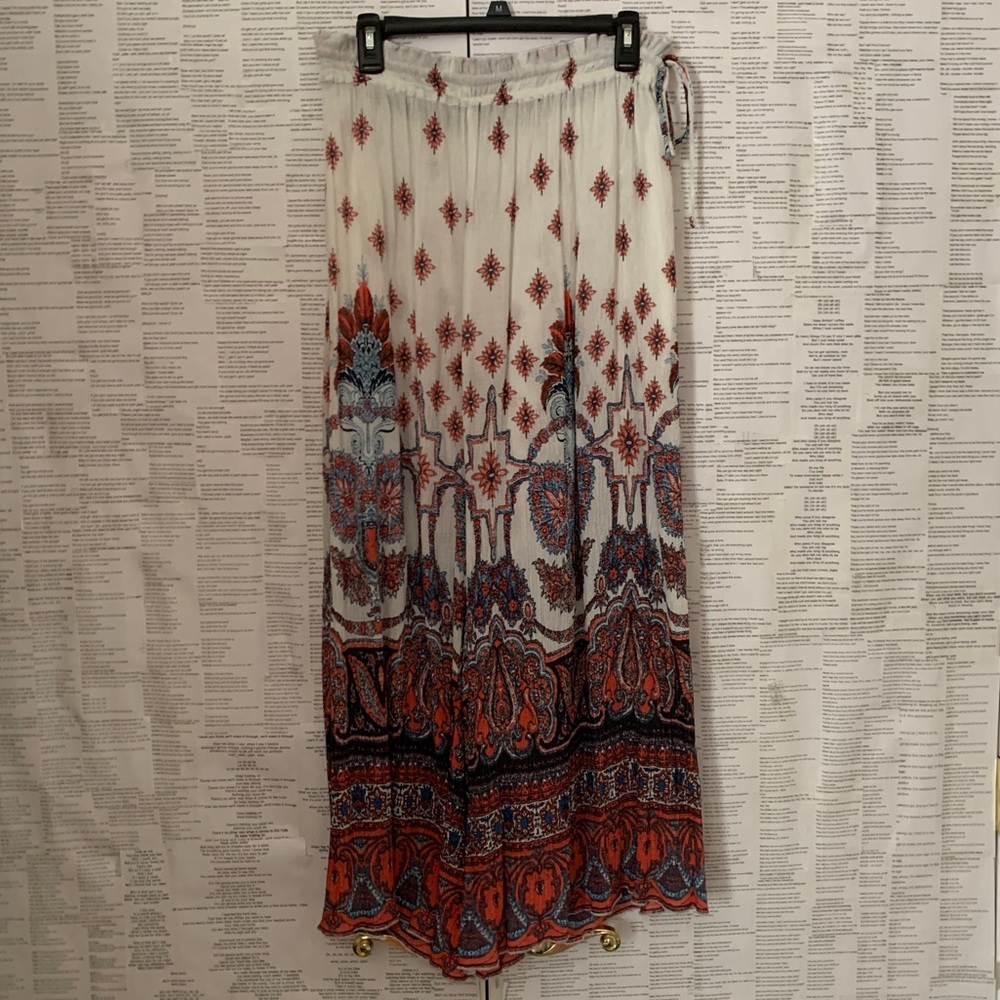 Free People Flowy White Printed Pants Size Small